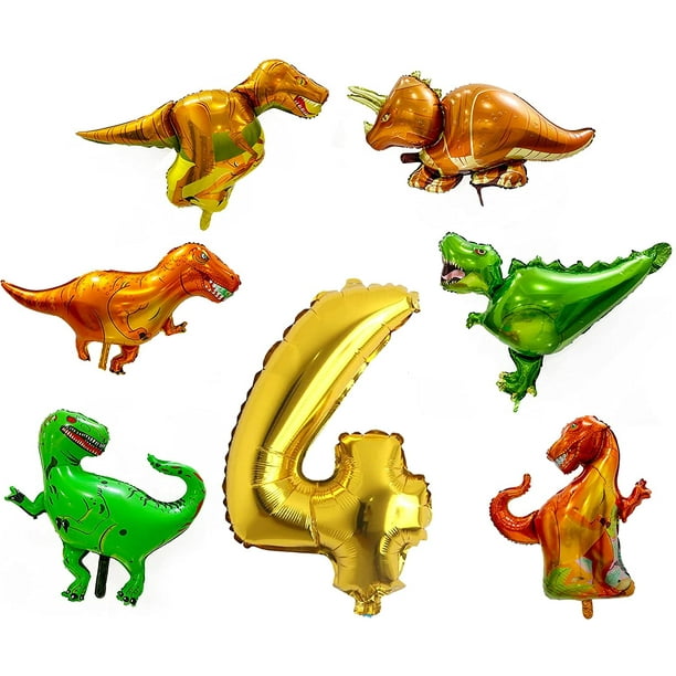 with Number 4 Balloon,6pcs Dinosaur Foil Balloons Dinosaur Balloons for 4th Birthday Party,Dinosaur Themed Birthday Decorations Set for boys 